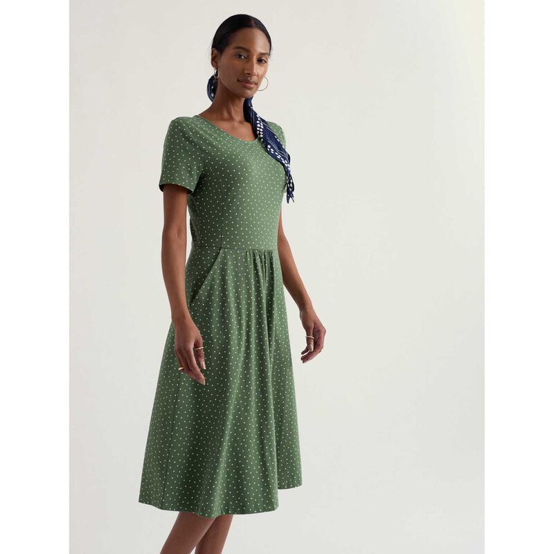 Seasalt Cornwall S/S April Dress - Little Sponge Spot Dried Basil image number 3